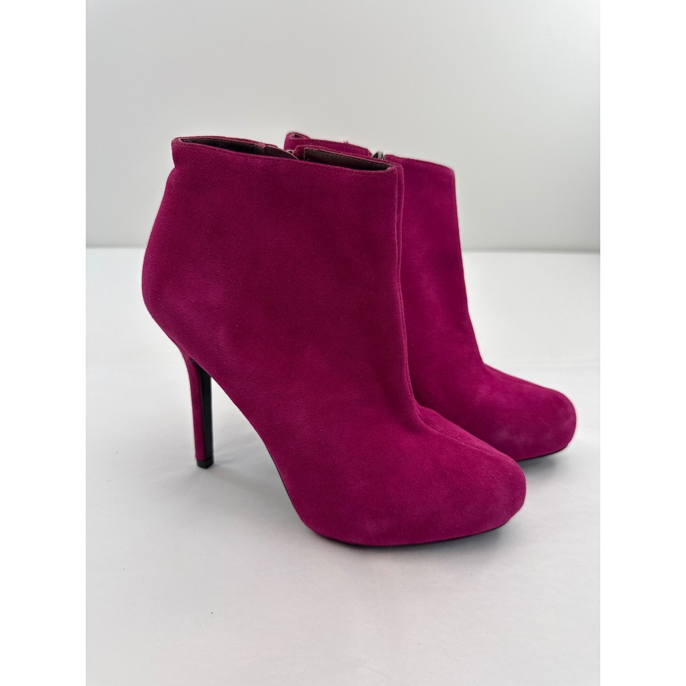 LOFT Ankle Boots Women 7.5 Pink Suede Stiletto Side Zip Pointed Toe Glam